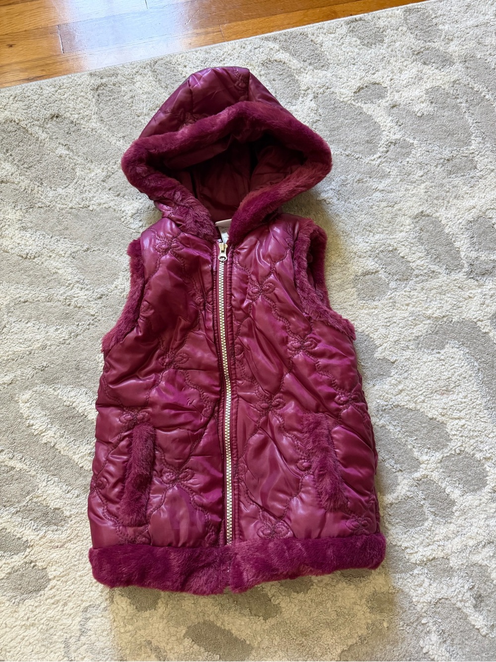 Girls’ Quilted Hooded Vest in Deep Berry